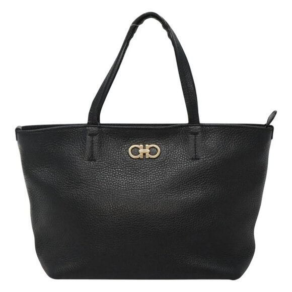 Salvatore Ferragamo Handbags - Salvatore Ferragamo Gancini Hand Bag Leather Black Gold Auth yk17510